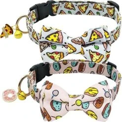 KUDES 2 Pack Dog Collars With Bow Tie, Adjustable Dog Collar With Bells Safety Buckle Cute Pet Collars For Small/Medium/Large Dogs And Cats Boys Girls (Doughnut+Pizza, L(14"-22")) -Zoomie Shop 51Tl2AUklAL. AC