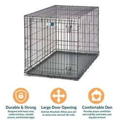 MidWest Homes For Pets XL Dog Crate | MidWest Life Stages Folding Metal Dog Crate | Divider Panel, Floor Protecting Feet, Leak-Proof Dog Pan | 48L X 30W X 33H Inches, XL Dog Breed