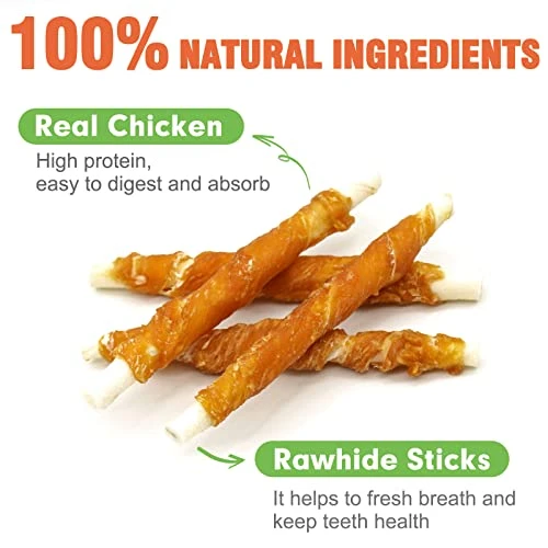 MON2SUN Dog Treats, 5 Inch Rawhide Twist Chicken Hide Sticks, Suitable For Puppy And Small Dogs, 5 Inch (Chicken, Pack Of 40) 3 MON2SUN Dog Treats, 5 Inch Rawhide Twist Chicken Hide Sticks, Suitable For Puppy And Small Dogs, 5 Inch (Chicken, Pack Of 40) - Image 3