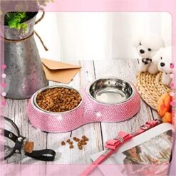 Gerrii 2 Pcs Pink Dog Cat Bowls And Small Puppy Collar Set For Cat And Dog, Pink Bling Cat Collars Rhinestones Stainless Steel Puppy Bowls Adjustable Bling Dog Collar (Pink, XS) 11 Gerrii 2 Pcs Pink Dog Cat Bowls And Small Puppy Collar Set For Cat And Dog, Pink Bling Cat Collars Rhinestones Stainless Steel Puppy Bowls Adjustable Bling Dog Collar (Pink, XS) -Zoomie Shop 51UkXT9FdaL