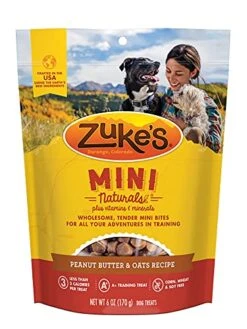 Zuke's Mini Naturals Dog Training Treats, Peanut Butter & Oats Recipe, Soft Dog Treats With Vitamins & Minerals, For All Breed Sizes, 6 OZ Bag (Pack Of 3)