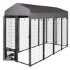 VEIKOU Outdoor Dog Kennel, 8' X 6' X 4' Dog Kennel Large W/Rotate Feeding Doors & Upgraded Canopy, Heavy Duty Dog Kennels Dog House With Powder Coated Steel Frame