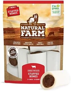Natural Farm Sweet Potato Filled Bones (3-4 Inch, 6 Pack), Limited Ingredient, Natural Stuffed Dental Dog Bone Treats For Dogs, Made With Real Beef & Sweet Potato -Zoomie Shop 51VugWXtb L. AC