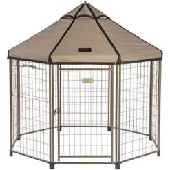 Advantek 5 Foot Portable Indoor Outdoor Metal Dog Gazebo Kennel With Waterproof Cover, Earth Taupe