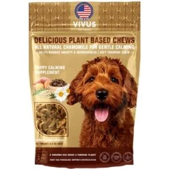 Vivus Pets Calming Chews For Dogs Anxiety Relief - Chick'n Flavored Vegan Dog Calming Treats For Training & Behavior Aid - All Natural Ingredients, Suitable For Dogs Of All Breeds, 5.3 Oz