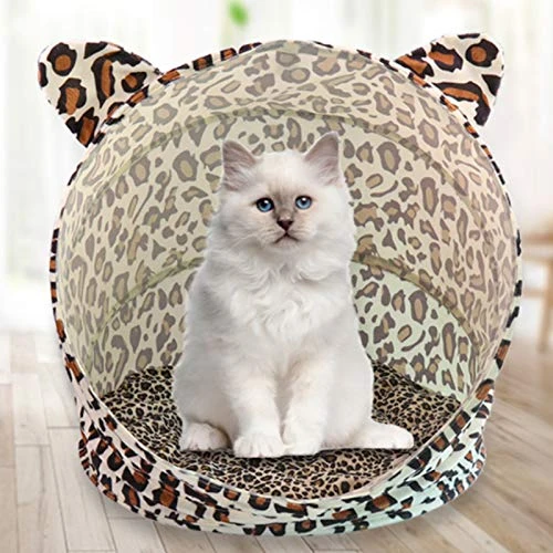 SONGBIRDTH Pet Bed,Leopard Pattern Foldable Cat Dog Nest Kitten Mat Sleeping Bag Kennel Pet House,Breathable Cotton Blend,Removable Easy To Clean Leopard 2 SONGBIRDTH Pet Bed,Leopard Pattern Foldable Cat Dog Nest Kitten Mat Sleeping Bag Kennel Pet House,Breathable Cotton Blend,Removable Easy To Clean Leopard - Image 2