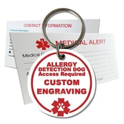 My Identity Doctor Allergy Detection Service Dog ID Custom Engraved Round Plastic - White - Large
