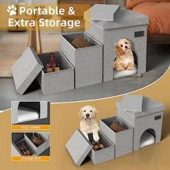 Dog Stairs-3 Steps Folding Pet Stairs With Storage Dog Steps For Bed Or Couch For Small Medium Or Large Dogs,Holding Up To 100 Lbs Pets -Zoomie Shop 51XiXkZabmL