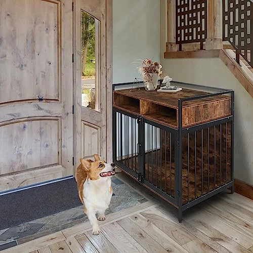 Dog Crate For Large Dogs, Black Furniture Dog Crate, Large Dog Kennel Indoor, Heavy Duty Wood Dog Cage Table With Drawers Storage, Sturdy Metal, Inner Size: 38.6" L X 23.6" W X 31.5" H 6 Dog Crate For Large Dogs, Black Furniture Dog Crate, Large Dog Kennel Indoor, Heavy Duty Wood Dog Cage Table With Drawers Storage, Sturdy Metal, Inner Size: 38.6" L X 23.6" W X 31.5" H - Image 6