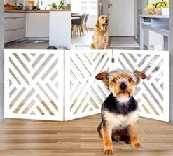 Bundaloo Freestanding Dog Gate With Door Expandable Decorative Wooden Fence For Small To Medium Pet Dogs, Barrier For Stairs, Doorways, & Hallways (Black Diamond) -Zoomie Shop 51Y8z9qurPL. AC