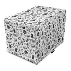 Lunarable Soda Dog Crate Cover, Fast Food Burger Pizza Hot Dog Junk Unhealthy Meal Menu Wings Restaurant, Easy To Use Pet Kennel Cover For Small Dogs Puppies Kittens, 22 Inch, Charcoal Grey And White