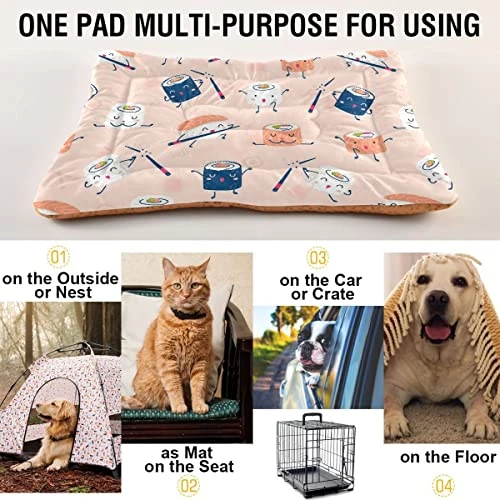 Cartoon Food Sushi Sashimi Dog Bed Mat Soft Crate Pad Washable Anti-Slip Mattress For 36 X 24 In Dogs And Cats Kennel Pad 5 Cartoon Food Sushi Sashimi Dog Bed Mat Soft Crate Pad Washable Anti-Slip Mattress For 36 X 24 In Dogs And Cats Kennel Pad - Image 5