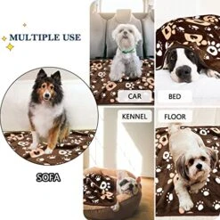 AHOOCUSTOM Dog Blanket, Soft Fleece Dog Blankets For Small Medium Dogs, Fluffy Flannel Pet Cat Puppy Blanket Mat Cover For Bed Couch, Cute Paw Print Throw Blanket For Dogs, Brown 40"X30" -Zoomie Shop 51Yqaynr9qL