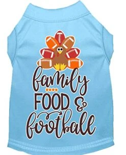 BRIGHTT - Family, Food, And Football Screen Print Dog Shirt Baby Blue Med For Pet Dog Puppy Pup Pupper Doggos