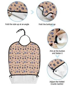 Funnywall88 Adult Bibs Pet Dog Paws Waterproof Apron For Elderly, Women For Eating With Adjustable Strap Snap Closure - Washable With Optional Crumb Catcher, Reusable, Large -Zoomie Shop 51Yrc30aZ9L