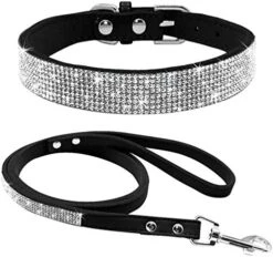 Kuntrona Adjustable Suede Leather Puppy Dog Collar Leash Set Soft Rhinestone Small Medium Dogs Cats Collars Walking Leashes Pink XS S M Rose XS -Zoomie Shop 51YwTT2st3L. AC 1