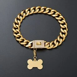 Girl Boy Cute Gold Chain Metal Dog Collar, Steel Heavy Duty Strong Dog Necklace With Magnet Buckle -Zoomie Shop 51YyiXCLMVL