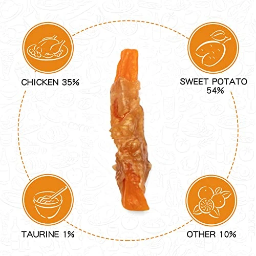 PAWUP Dog Treats Chicken Jerky Wrapped Sweet Potato, Natural Ingredients W/Taurine, Grain Free Dog Treats, 12.5 Oz 3 PAWUP Dog Treats Chicken Jerky Wrapped Sweet Potato, Natural Ingredients W/Taurine, Grain Free Dog Treats, 12.5 Oz - Image 3