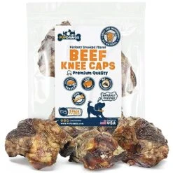 PUPDAWGS Single Ingredient Dog Bone Made In USA - Beef Knee Caps - 100% Natural Dog Bones For Aggressive Chewers - From USDA Inspected Beef - Hickory Smoked - Individually Wrapped (3 Piece Pack)