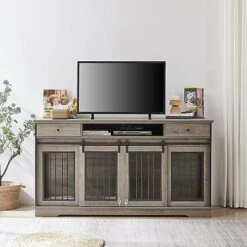 Tmsan Large Dog Crate Furniture, 66" Heavy Duty Wood Dog Kennel With Divider & Drawers, Indoor Dog House Cage For 2 Medium Dogs, End Table TV Stand 13 Tmsan Large Dog Crate Furniture, 66" Heavy Duty Wood Dog Kennel With Divider & Drawers, Indoor Dog House Cage For 2 Medium Dogs, End Table TV Stand -Zoomie Shop 51bhxPGkigL