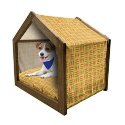 Ambesonne Fruit Wooden Pet House, Cartoon Carrots Images In Triplet Design Healthy Vegetable Foods Natural Art, Indoor & Outdoor Portable Dog Kennel With Pillow And Cover, Small, Coral Earth Yellow