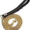 Aiyidi Strong Dog Chain Gold Leash Long 3FT 4FT 5FT 18K Gold Plated Stainless Steel 12mm Curb Cuban Link Dog Leash With Comfortable Genuine Leather Handle(Gold, 3FT)