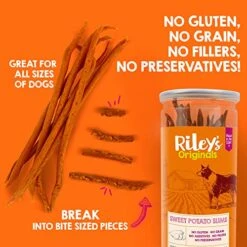 Riley's Slims Dried Sweet Potato Dog Treats - Dehydrated Sweet Potato Chews For Dogs - Single Ingredient USA Sourced Dog Treats Made In The USA - 7.5 Oz -Zoomie Shop 51cBzW7fHQL