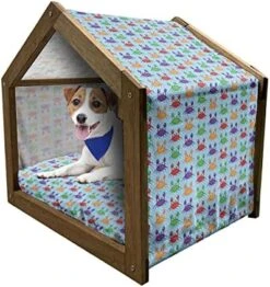 Ambesonne Food Wooden Pet House, Ice Cream Cones Fifties Time Colored Drawings With Abstract Retro Like Design Image, Indoor & Outdoor Portable Dog Kennel With Pillow And Cover, Large, Multicolor -Zoomie Shop 51chkEESlZL. AC