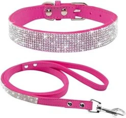 Kuntrona Adjustable Suede Leather Puppy Dog Collar Leash Set Soft Rhinestone Small Medium Dogs Cats Collars Walking Leashes Pink XS S M Rose XS -Zoomie Shop 51cuVVBB0L. AC 1