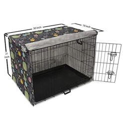 Lunarable Vegetable Dog Crate Cover, Line Art Style Food Pattern With Pepper Tomato Radish Lettuce, Easy To Use Pet Kennel Cover For Cats & Medium Dogs, 30 Inch, Charcoal Grey And Multicolor -Zoomie Shop 51d0kv7782L