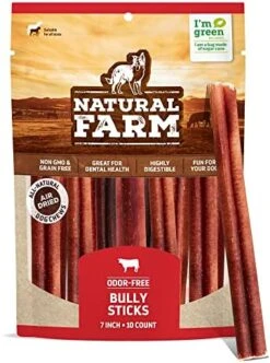Natural Farm Odor-Free Bully Sticks (6 Inch, 25 Pack), 1.3 Lb. Bag, Fully Digestible 100% Beef Pizzle Chews, Grass-Fed, Non-GMO, Grain-Free, Natural Long-Lasting Chews For Small & Large Dogs -Zoomie Shop 51dHDmkTraL. AC