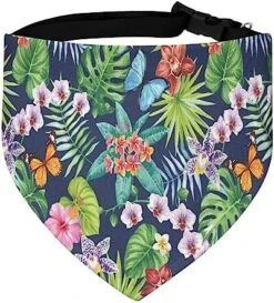 GENERIC Palms Leaves Tropical Flowers And Butterflies Pet Bandana Collar - Scarf Collar - Art Dog Bandana Minimal Head Cicumference -Zoomie Shop 51dKKOdWO L. AC