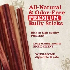 Natural Farm Odor-Free Bully Sticks (6 Inch, 25 Pack), 1.3 Lb. Bag, Fully Digestible 100% Beef Pizzle Chews, Grass-Fed, Non-GMO, Grain-Free, Natural Long-Lasting Chews For Small & Large Dogs