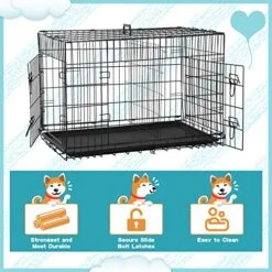 BLKMTY Foldable Dog Crate Wire Metal Dog Cage Large 30" Dog Kennel W/Divider Panel Double-Door Animal Segregation Cage Pet Crate W/Tray Dog Crates Indoor Outdoor Travel Camping Pet Playpen -Zoomie Shop 51dXMgqgzPL
