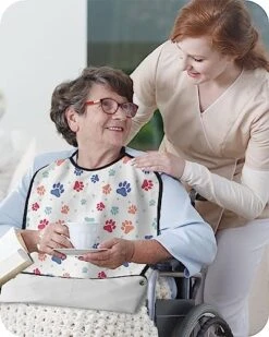 Funnywall88 Adult Bibs Colorful Pet Dog Paws Waterproof Apron For Elderly, Women For Eating With Adjustable Strap Snap Closure - Washable With Optional Crumb Catcher, Reusable, Large -Zoomie Shop 51djSEzCNaL