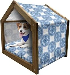 Ambesonne Pop Art Wooden Dog House, Hipster Banana Graphic Exotic Fruits Island Food Jungle Tropical Design, Indoor & Outdoor Portable Dog Kennel With Pillow And Cover, X-Large, Cobalt Blue Mustard -Zoomie Shop 51dobsWzM6L. AC