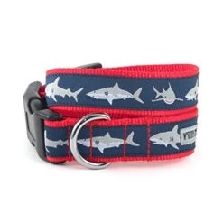 The Worthy Dog Jaws Shark Pattern Stylish & Durable Nylon Dog Collars, Adjustable Strong Buckle, Blue, M