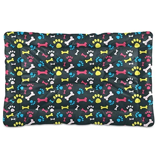 Ultra Soft Dog Cat Crate Bed Blanket-Colorful Paw Prints And Bones Fluffy Pet Bed All Season-Short Pile-Anti-Slip Pet Beds 24"x18" 1 Ultra Soft Dog Cat Crate Bed Blanket-Colorful Paw Prints And Bones Fluffy Pet Bed All Season-Short Pile-Anti-Slip Pet Beds 24"x18"