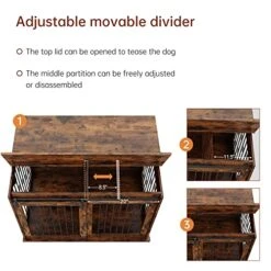 OUYESSIR Dog Crate Furniture End Table, Sliding Door Dog Cage With Partition For Two Puppies, Bottom Pulley, Decorative Pet Crate Dog House Indoor Use (43.7" W*30" D*33.7" H, Rustic Brown)