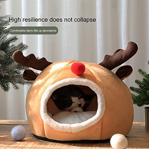 JENPECH Christmas Style Cat Bed House - Comfortable Christmas Reindeer Shape Dog Bed Cave Warm Sleeping Bag Sofa Cushion Nest For Small Puppies Kitten Camel S 2 JENPECH Christmas Style Cat Bed House - Comfortable Christmas Reindeer Shape Dog Bed Cave Warm Sleeping Bag Sofa Cushion Nest For Small Puppies Kitten Camel S - Image 2