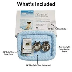 MidWest Homes For Pets ICrate Dog Crate Starter Kit | 24-Inch Dog Crate Kit Ideal For Small Dog Breeds (weighing 13 - 25 Pounds) || Includes Dog Crate, Pet Bed, 2 Dog Bowls & Dog Crate Cover (Blue)