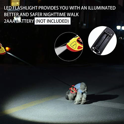 Retractable Dog Leash With Bright LED Flashlight, 10 Ft Dog Safety Walking Leashes For Small Medium Large Dogs Up To 44 Lbs,Tangle Free, Anti-Slip Comfort Grip (Small- 10 Ft Up To 44 Lbs, Yellow) 4 Retractable Dog Leash With Bright LED Flashlight, 10 Ft Dog Safety Walking Leashes For Small Medium Large Dogs Up To 44 Lbs,Tangle Free, Anti-Slip Comfort Grip (Small- 10 Ft Up To 44 Lbs, Yellow) - Image 4
