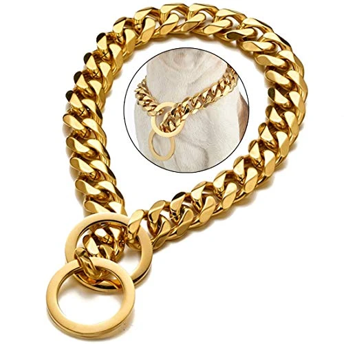 ToBeTrendy Chain Dog Walking Collar Gold Cuban Link Dog Collar 316L Stainless Steel Metal 10mm/15mm Heavy Duty Chain Collar For Medium Dogs(15MM, 26") 4 ToBeTrendy Chain Dog Walking Collar Gold Cuban Link Dog Collar 316L Stainless Steel Metal 10mm/15mm Heavy Duty Chain Collar For Medium Dogs(15MM, 26") - Image 4