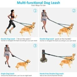 PHILORN Hands-Free Double Dog Leash 110lbs Comfortable Shock Absorbing Reflective Bungee For 2 Dogs Walking Training 66-84 Inch Adjustable No Tangle Dual Dog Leash With Pouch 2 Handles (Black) -Zoomie Shop 51goUX8j0UL