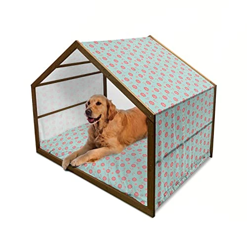 Lunarable Candy Cane Wooden Dog House, Round And Cane Candy Design Ornamental Christmas Theme Holiday Food, Outdoor & Indoor Portable Dog Kennel With Pillow And Cover, X-Large, Vermilion Seafoam White 1 Lunarable Candy Cane Wooden Dog House, Round And Cane Candy Design Ornamental Christmas Theme Holiday Food, Outdoor & Indoor Portable Dog Kennel With Pillow And Cover, X-Large, Vermilion Seafoam White