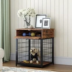 Furniture Dog Crates For Small Dogs, Particle Board Dog Kennel Dog Crate End Table, Nightstand Design Dog Cage With 1 Drawer & Storage Space (Brown) -Zoomie Shop 51hcgQ9NICL. AC