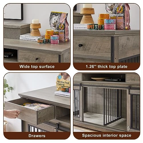 Tmsan Large Dog Crate Furniture, 66" Heavy Duty Wood Dog Kennel With Divider & Drawers, Indoor Dog House Cage For 2 Medium Dogs, End Table TV Stand 5 Tmsan Large Dog Crate Furniture, 66" Heavy Duty Wood Dog Kennel With Divider & Drawers, Indoor Dog House Cage For 2 Medium Dogs, End Table TV Stand - Image 5