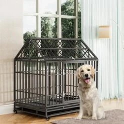 Tuanlove 48" Dog Crate Heavy Duty Indestructible Dog Crate, High Anxiety Dog Crate With Lockable Wheels Double Doors & Locks Design, Removable Tray Design, Upgraded (Silver) -Zoomie Shop 51hhzdLRM8L. AC