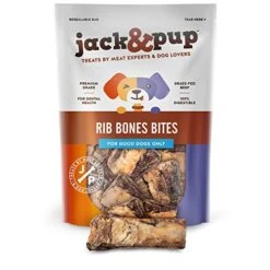 Jack&Pup Rib Bone Bites Dog Treats - Premium Grade Roasted Beef Ribs Bones For Dogs (3-4 Inches, 20 Pack) Single Ingredient All Natural Meaty Chew - Savory Smoked Beef Flavor (1.5 LB)