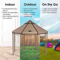 Advantek 5 Foot Portable Indoor Outdoor Metal Dog Gazebo Kennel With Waterproof Cover, Earth Taupe -Zoomie Shop 51iEh2L7LgL